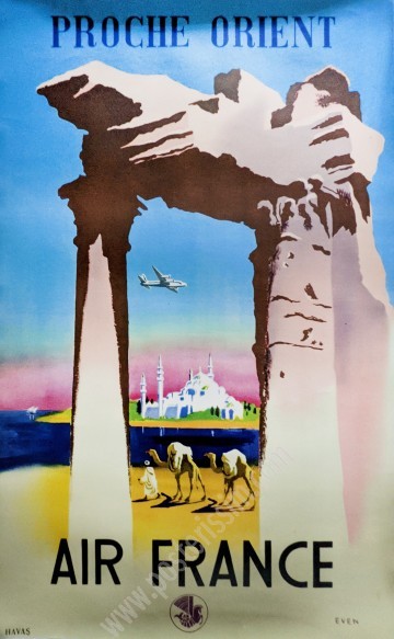 Affiche ancienne originale Air France : Proche Orient-posterissim