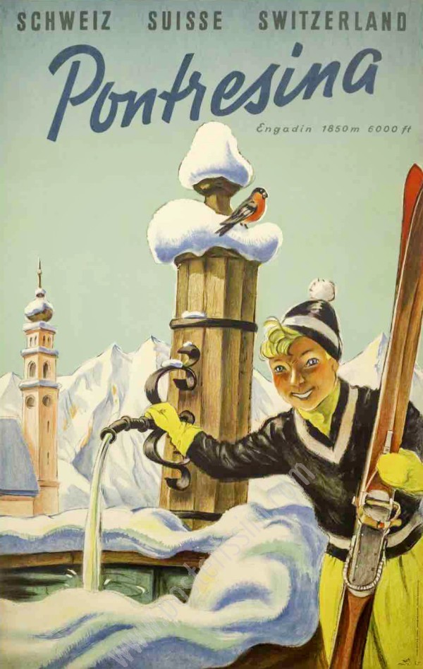 Affiche ancienne originale Suisse : Pontresina-posterissim