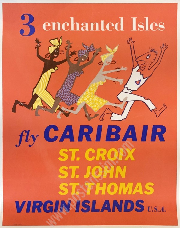 Affiche ancienne originale Fly Caribair to Virgin Islands-posterissim