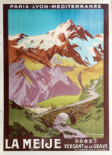 Affiche ancienne originale PLM : La Meije, versant de la Grave-posterissim