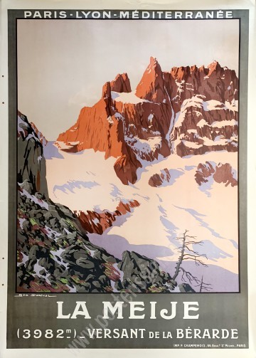 Affiche ancienne originale PLM : La Meije, versant de la Bérarde-posterissim