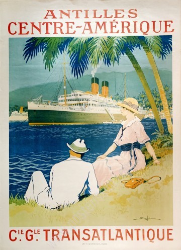 Affiche ancienne originale CGT : Antilles, Centre-Amérique-posterissim