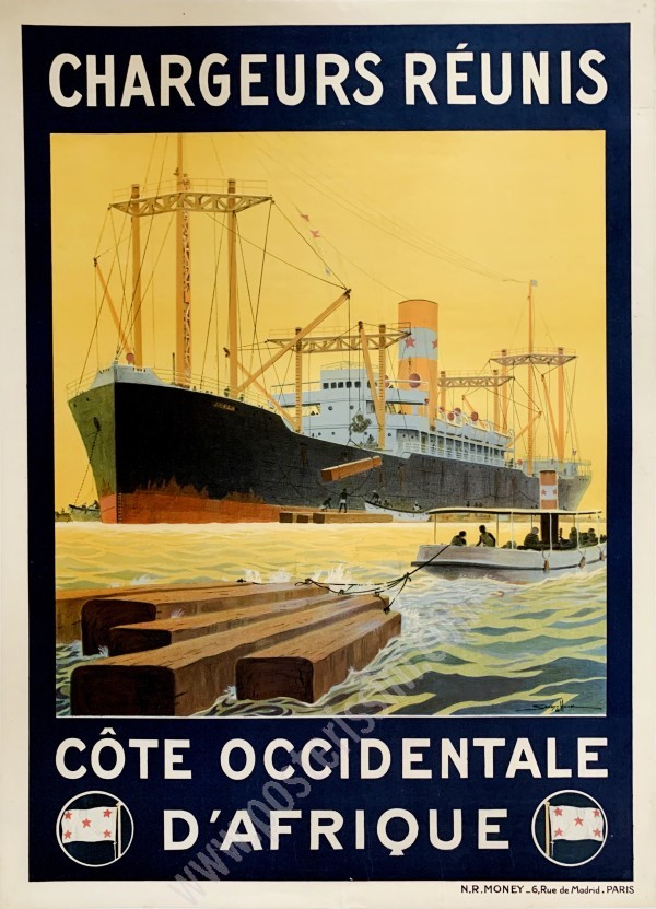 Affiche ancienne originale Chargeurs Réunis : Côte Occidentale d'Afrique-posterissim