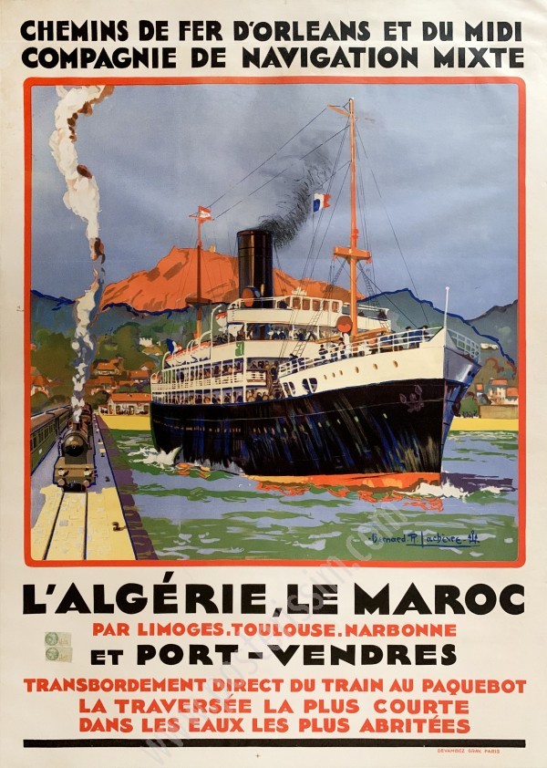 Affiche ancienne originale Chemins de fer d'Orléans et du Midi : L'Algérie, le Maroc-posterissim