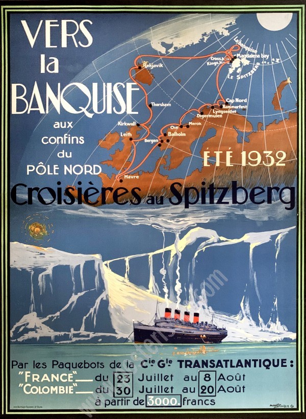 Affiche ancienne CGT : Croisières au Spitzberg, vers la Banquise-posterissim