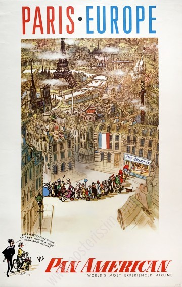 Affiche ancienne Pan Am : Paris - Europe-posterissim