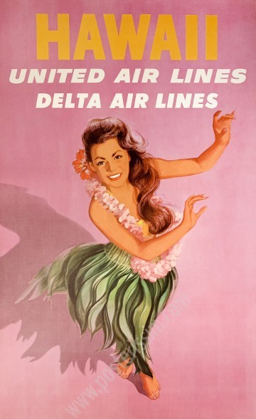 Affiche ancienne originale United Airlines, Delta Airlines : Hawaii-posterissim