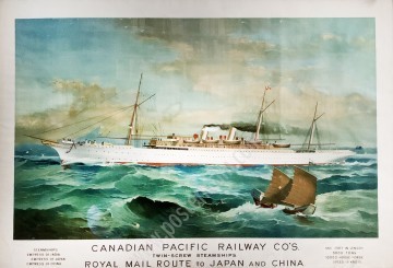 Affiche ancienne originale de la Canadian Pacific Railway : Royal Mail route du Japan and China-posterissim