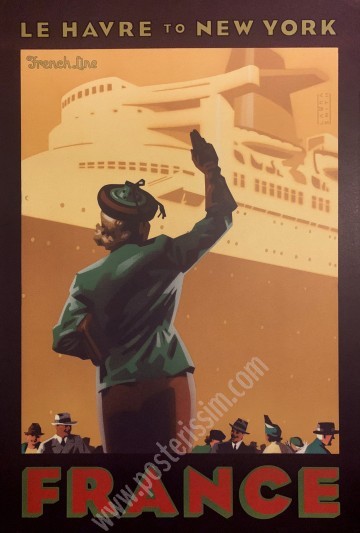 Affiche originale French Line : Le Havre New York, Laura Smith.-posterissim