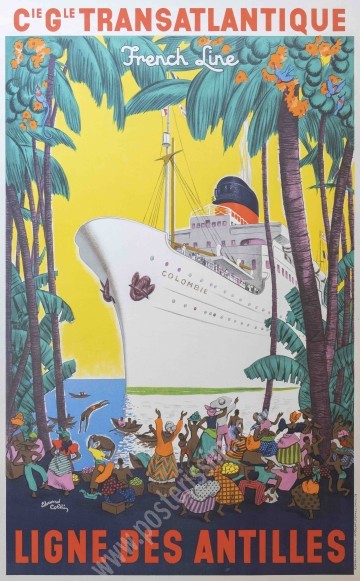 Original poster Compagnie Générale Transatlantique French Line Ligne des Antilles-posterissim