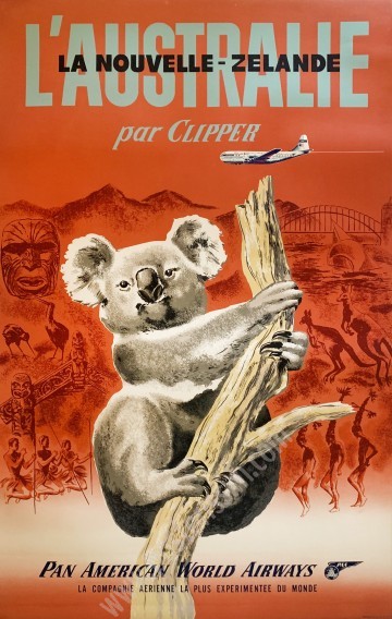 Affiche ancienne originale Pan Am : L'Australie et la Nouvelle Zélande par Clipper-posterissim