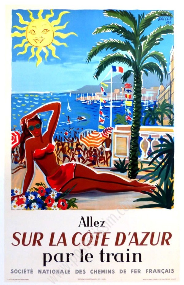 Affiche originale Allez sur la Côte d'Azur par le train-posterissim