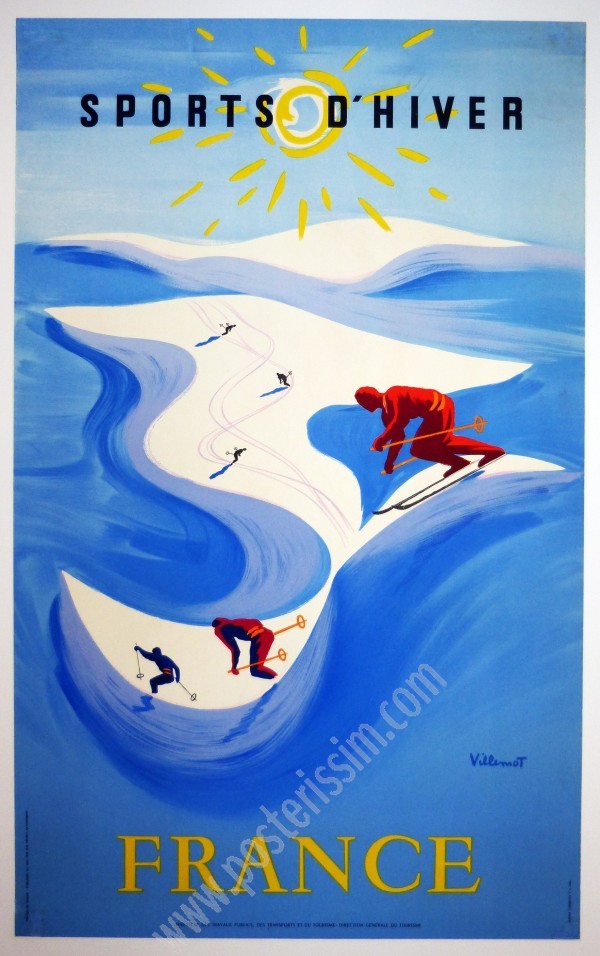 Affiche originale de tourisme : France, Sports d'hiver, par Bernard Villemot-posterissim