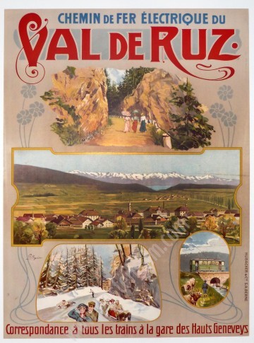 Affiche ancienne originale du Chemin de fer électrique du Val de Ruz-posterissim