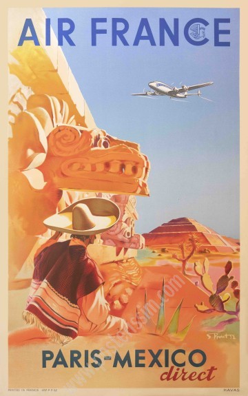 Affiche originale Air France Paris Mexico Direct-Posterissim