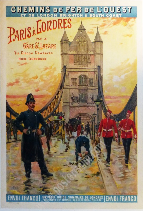 Affiche originale Chemins de fer de l'Ouest et de Brighton Paris Londres-posterissim