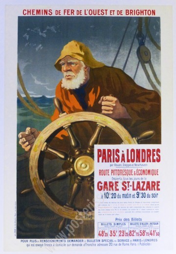 Affiche originale Chemins de fer de l'Ouest et de Brighton Paris Londres-posterissim