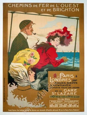 Affiche originale Chemins de fer de l'Ouest et de Brighton Paris Londres-posterissim