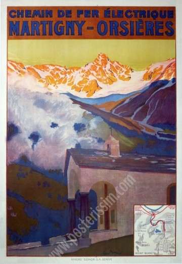 Affiche ancienne Martigny–Orsières – Edmond Bille c.1910