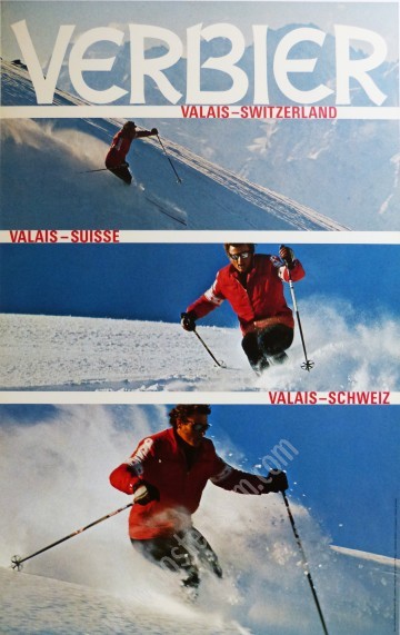 Affiche vintage Verbier 1974 – Ski Valais rare et originale