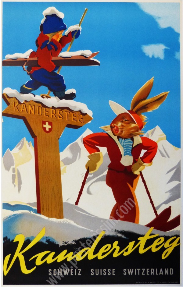 Affiche ancienne originale du Kandersteg en Suisse