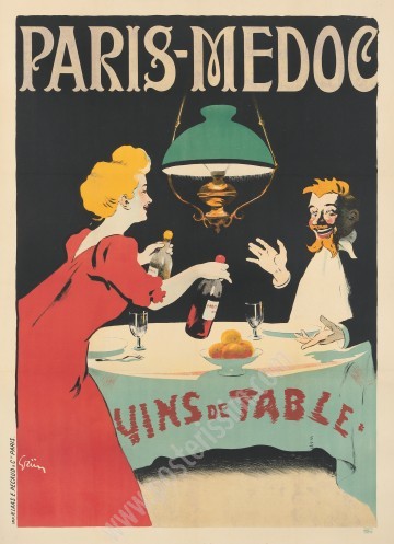 Affiche ancienne Paris-Médoc par Grün – Rare, 1900