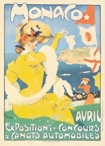 Affiche ancienne Monaco: exposition et concours de canots automobiles par Grün vers 1905