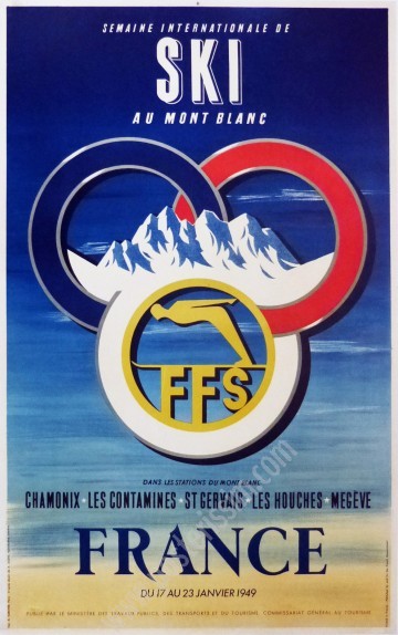 Affiche ski Mont-Blanc 1949 – Affiche ancienne rare FFS