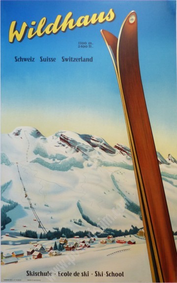 Affiche vintage Wildhaus 1948 – Lithographie ski rare