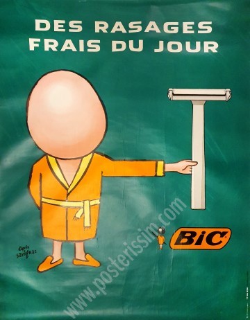 Affiche ancienne originale Bic, des rasages frais du jour-posterissim