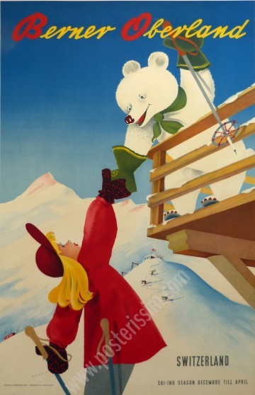 Affiche vintage Berner Oberland – Suisse 1945 | Rare & originale
