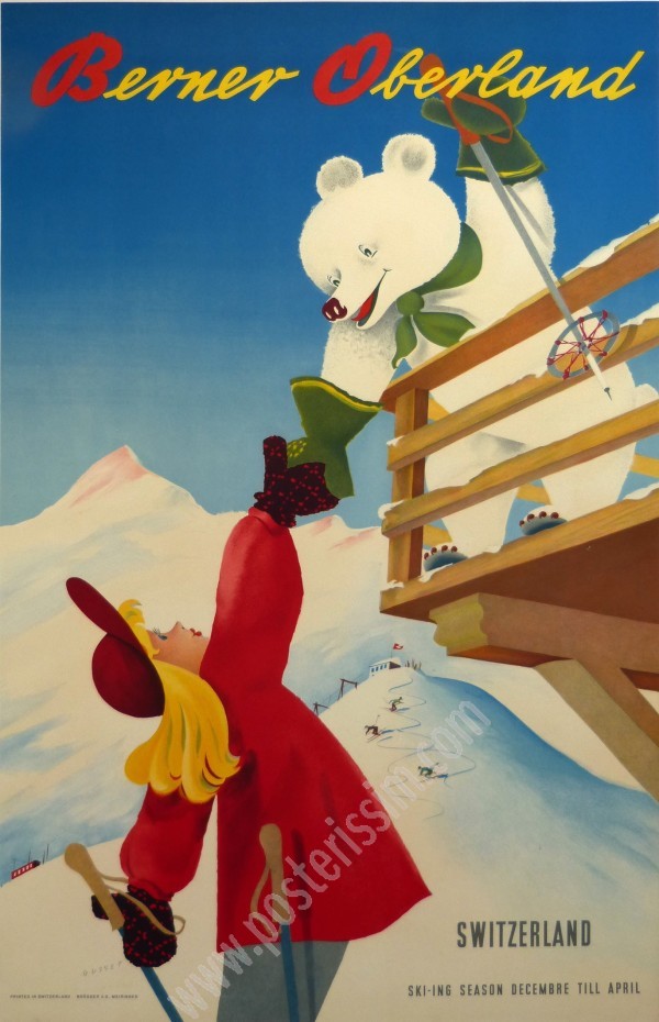 Affiche vintage Berner Oberland – Suisse 1945 | Rare & originale