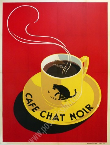 Affiche Vintage Café Chat Noir – Déco Rétro Chic & Intemporelle