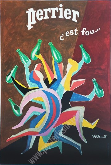 Grande affiche ancienne originale Perrier: "Perrier, c'est fou..." par Bernard Villemot vers 1979