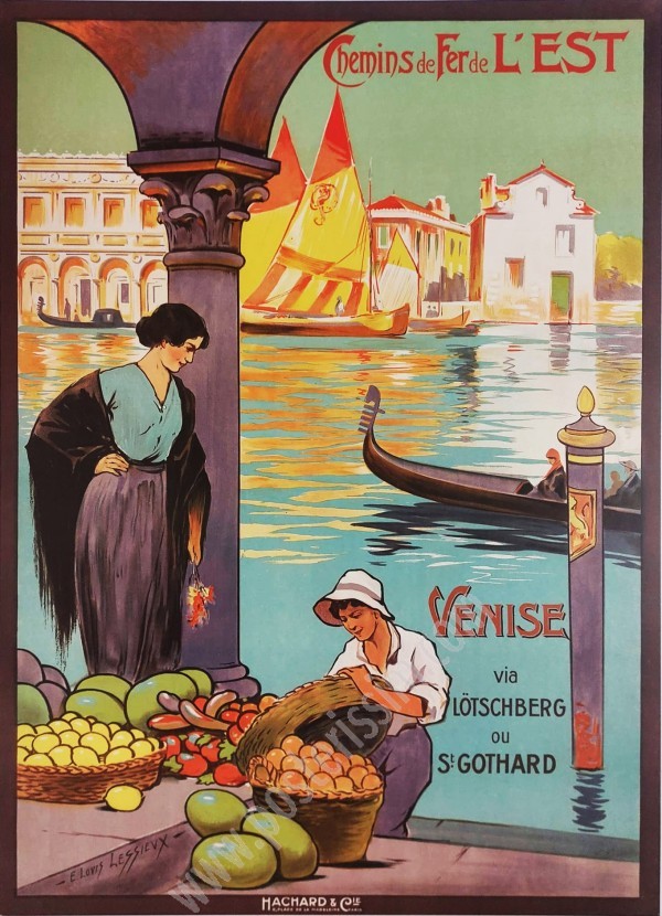 Affiche ancienne de Venise pour les chemins de fer de l'est par Lessieux vers 1920