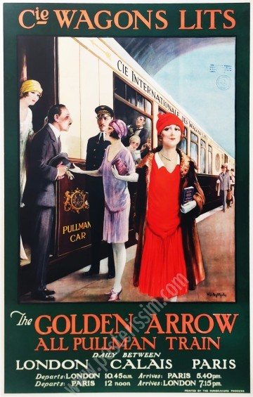 Affiche ancienne originale de la Compagnie des Wagons-lits pour le Golden Arrow