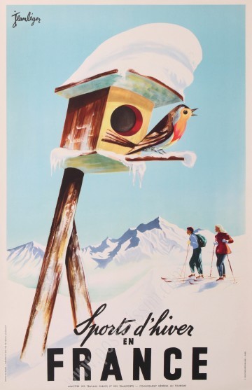 Affiche ancienne de sports d'hiver en France par Jean Léger vers 1950