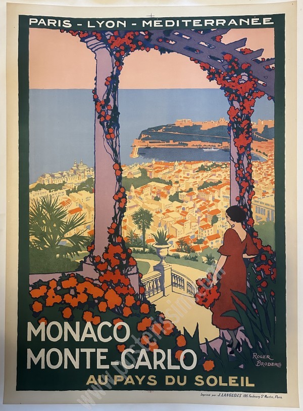 Affiche ancienne originale de Monaco et Monte-Carlo par Roger Broders vers 1920