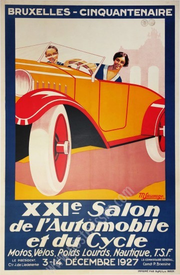 Affiche du XXIème salon de l'automobile et du cycle de Bruxelles de 1927 par M.Sauvage