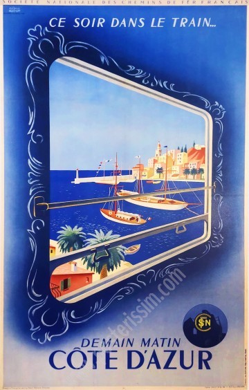 Vintage 1947 SNCF Poster for the Côte d'Azur by Roland Hugon