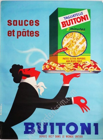 Affiche ancienne de Charles Ronhonyi pour les pâtes Buitoni vers 1955.