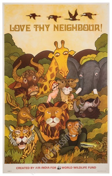 Affiche ancienne Air India pour soutenir le World Wildlife Fund en 1975