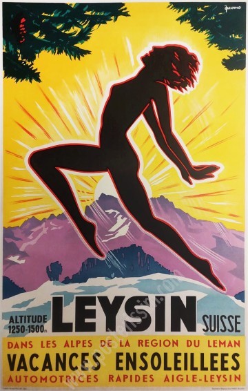 Affiche ancienne LEYSIN 1934 – Art déco suisse rare à vendre