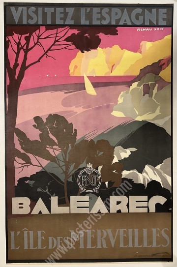 Affiche ancienne espagnole de 1929 pour la promotion des îles baléares.