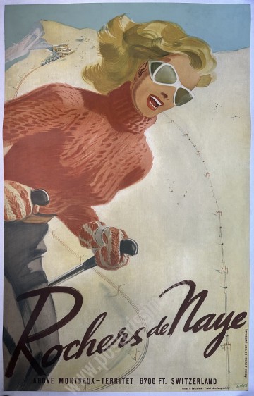 Vintage poster of the Rochers de Naye by Herbert Berthold Libiszewski in 1950.