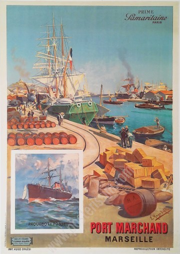 Vintage poster of the Port of marseille By Hugo d'Alesi circa 1905