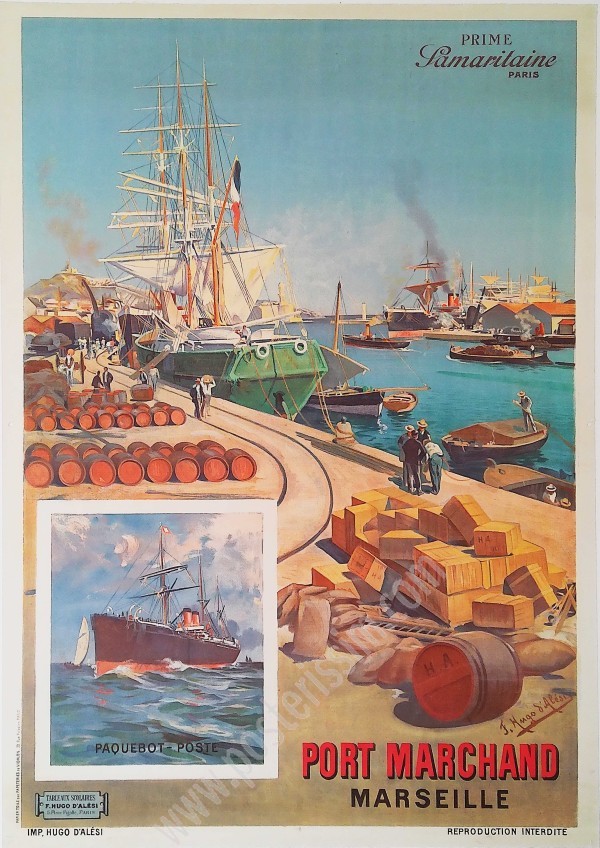 Vintage poster of the Port of marseille By Hugo d'Alesi circa 1905