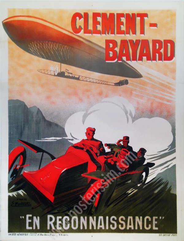 Clément-Bayard "En reconnaissance" Poster by Ernest Montaut – Car and Airship, c.1910