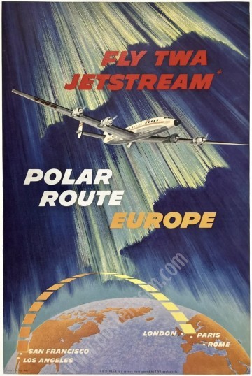 Vintage TWA Poster – Polar Route to Europe by David Klein (1957)
