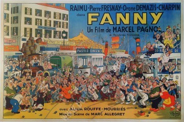 Trois affiches anciennes de la trilogie de Marcel Pagnol Marius, Fanny et César par Albert Dubout en 1950